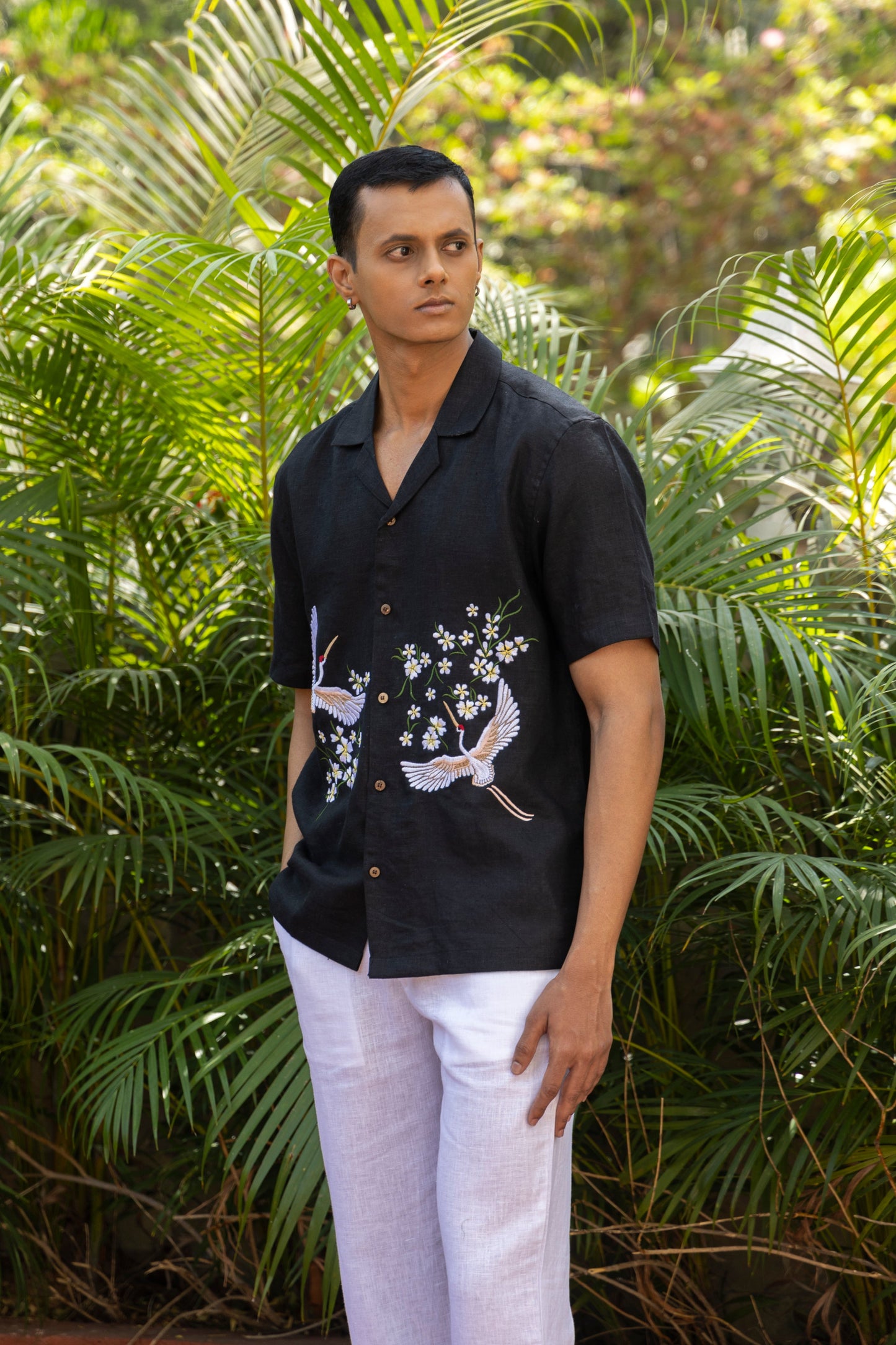 WHISPERING WINGS - EMBROIDERED PURE LINEN SHIRT MEN
