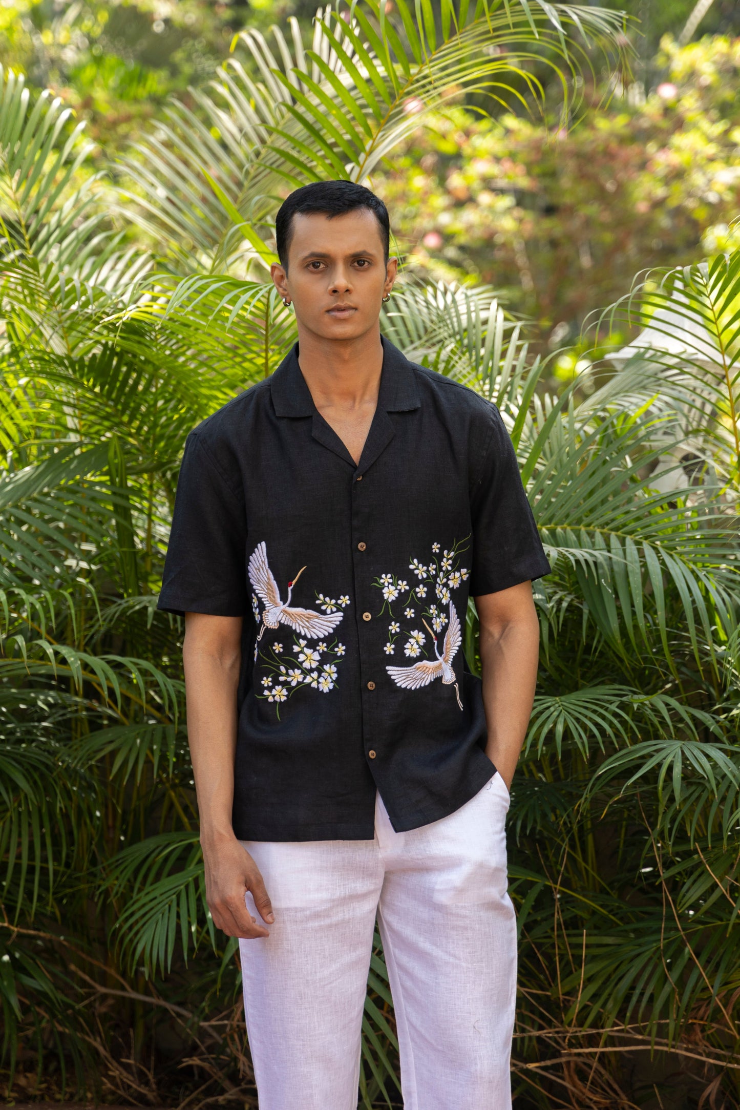 WHISPERING WINGS - EMBROIDERED PURE LINEN SHIRT MEN