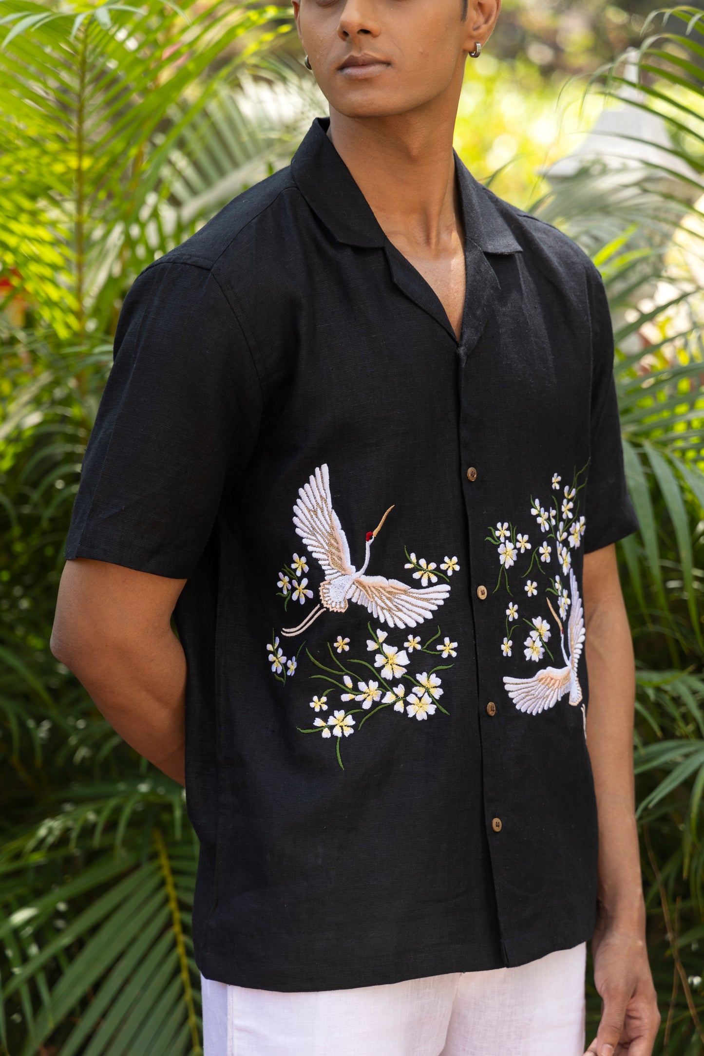 WHISPERING WINGS - EMBROIDERED PURE LINEN SHIRT MEN