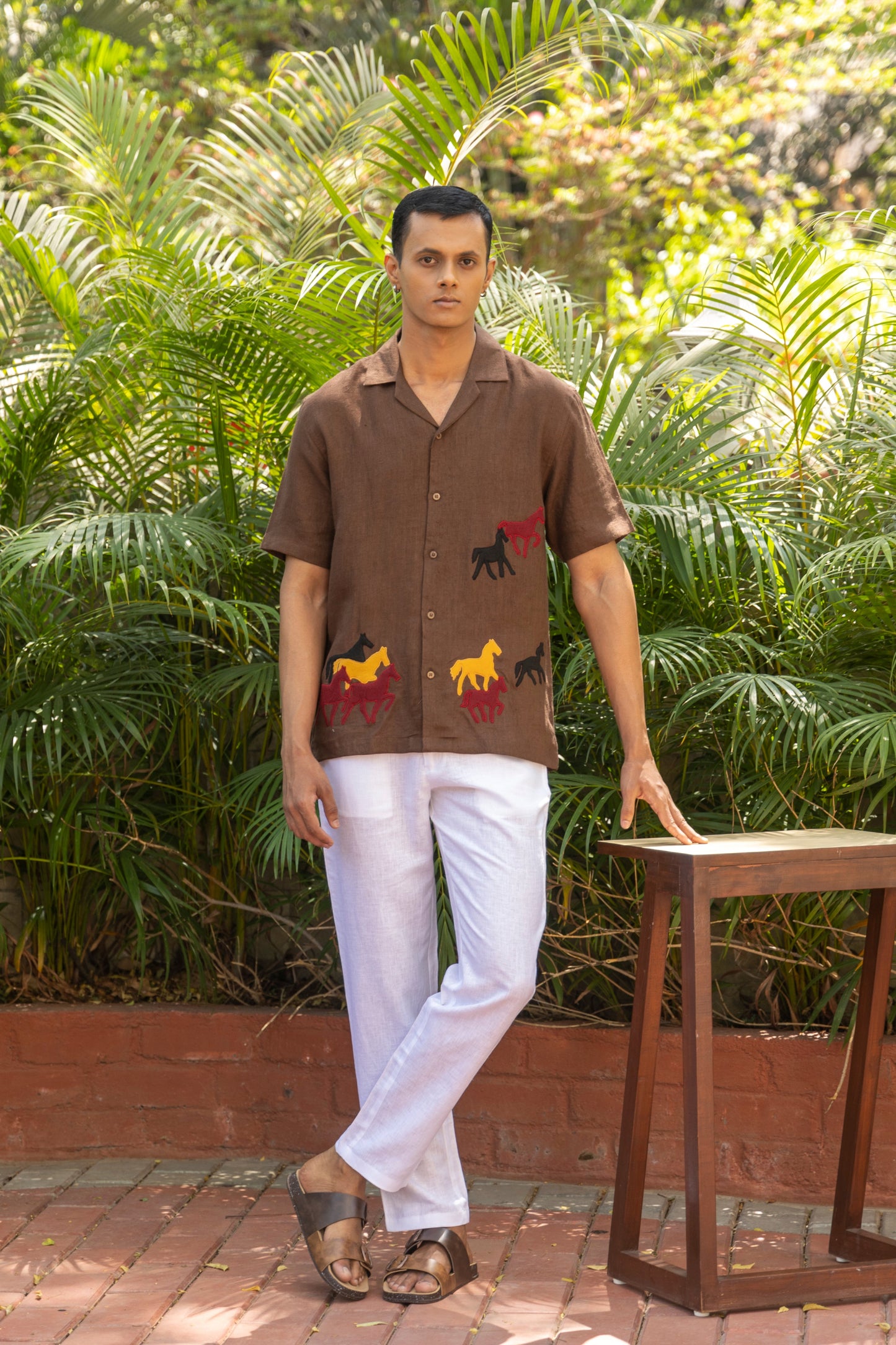 ECHOES OF THE WILD - EMBROIDERED PURE LINEN SHIRT MEN