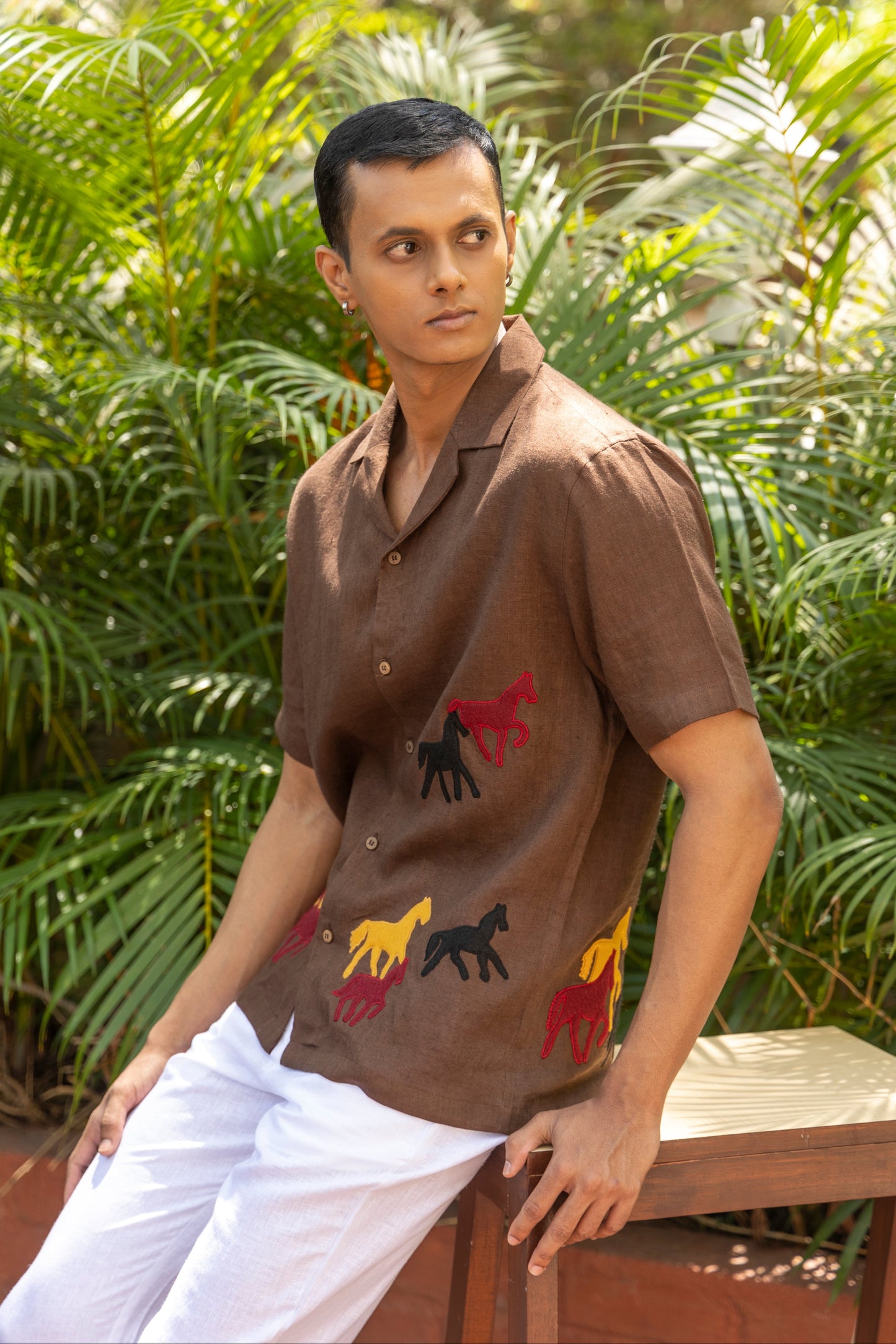 ECHOES OF THE WILD - EMBROIDERED PURE LINEN SHIRT MEN