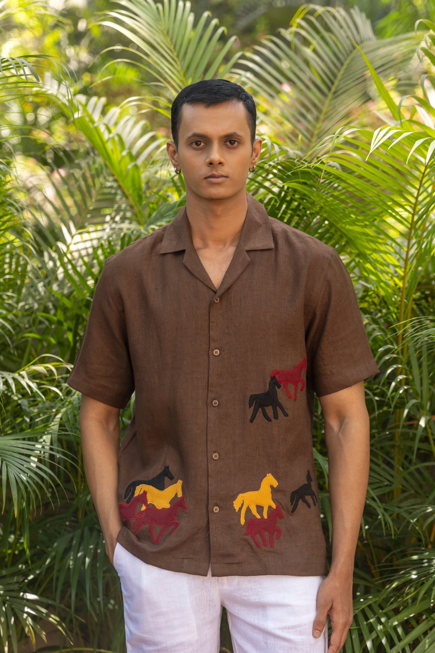 ECHOES OF THE WILD - EMBROIDERED PURE LINEN SHIRT MEN