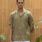 HONEYCOMB AFFAIR- EMBROIDERED PURE LINEN SHIRT MEN