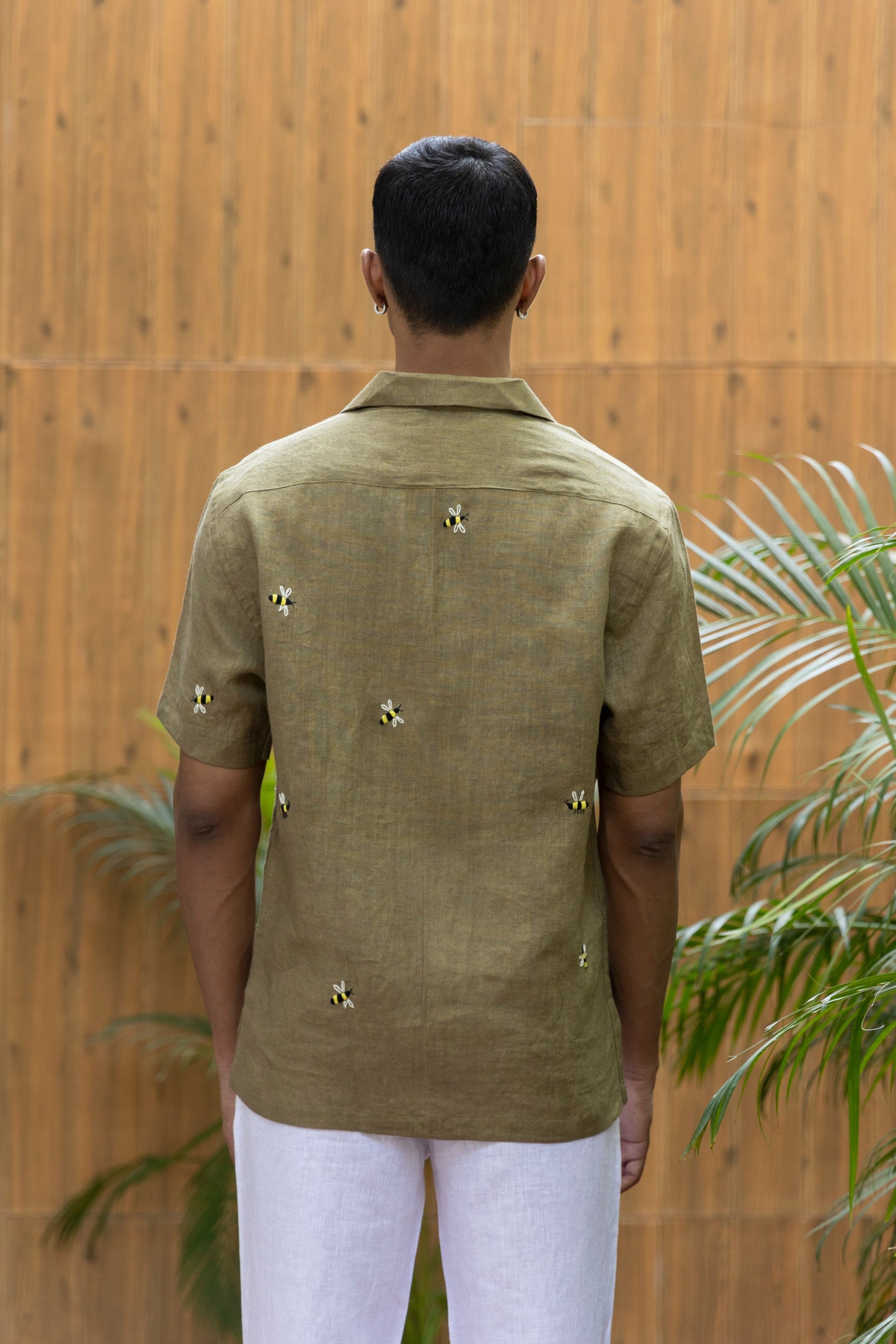 HONEYCOMB AFFAIR- EMBROIDERED PURE LINEN SHIRT MEN