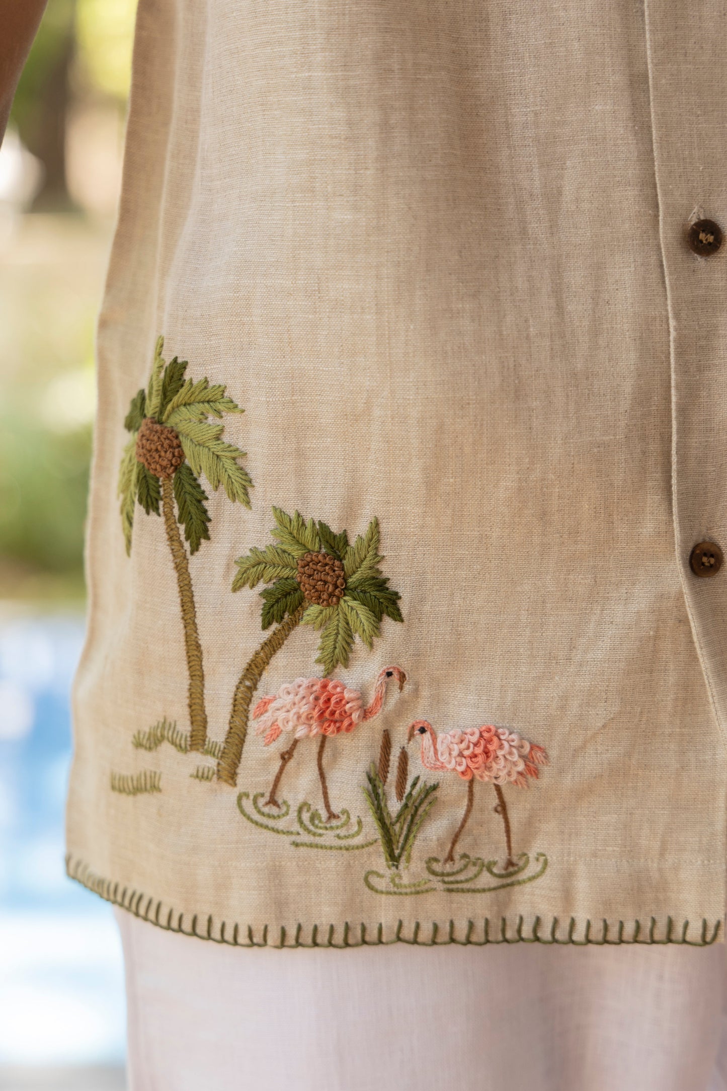 FLAMINGO BAY - EMBROIDERED PURE LINEN SHIRT MEN