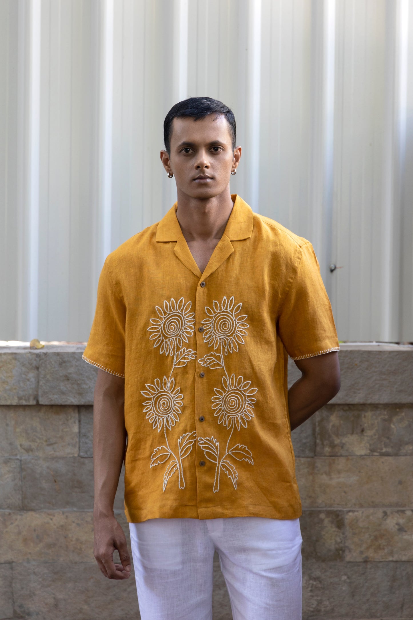 SUNFLOWER CHAPTER - EMBROIDERED PURE LINEN SHIRT MEN