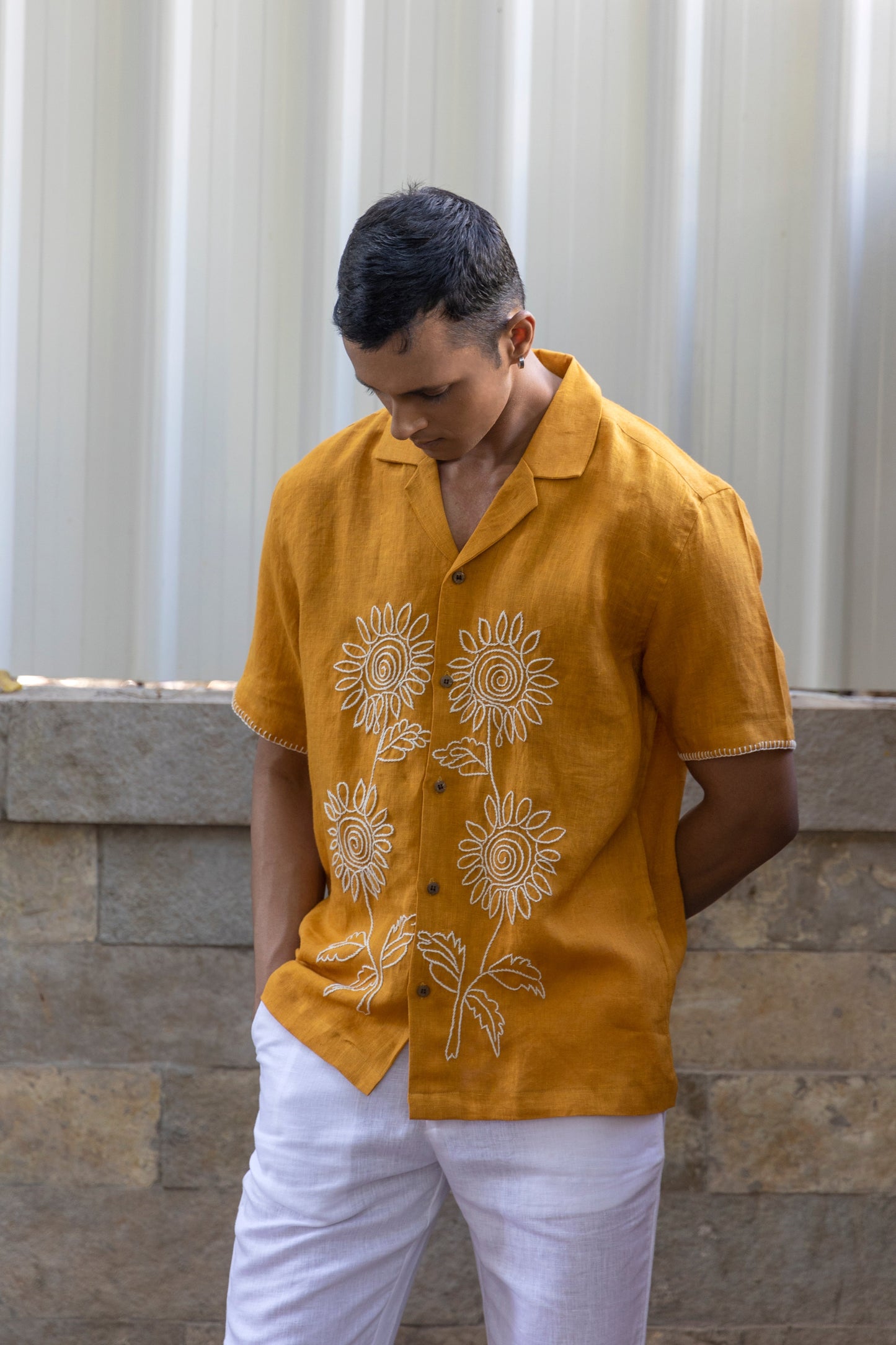 SUNFLOWER CHAPTER - EMBROIDERED PURE LINEN SHIRT MEN
