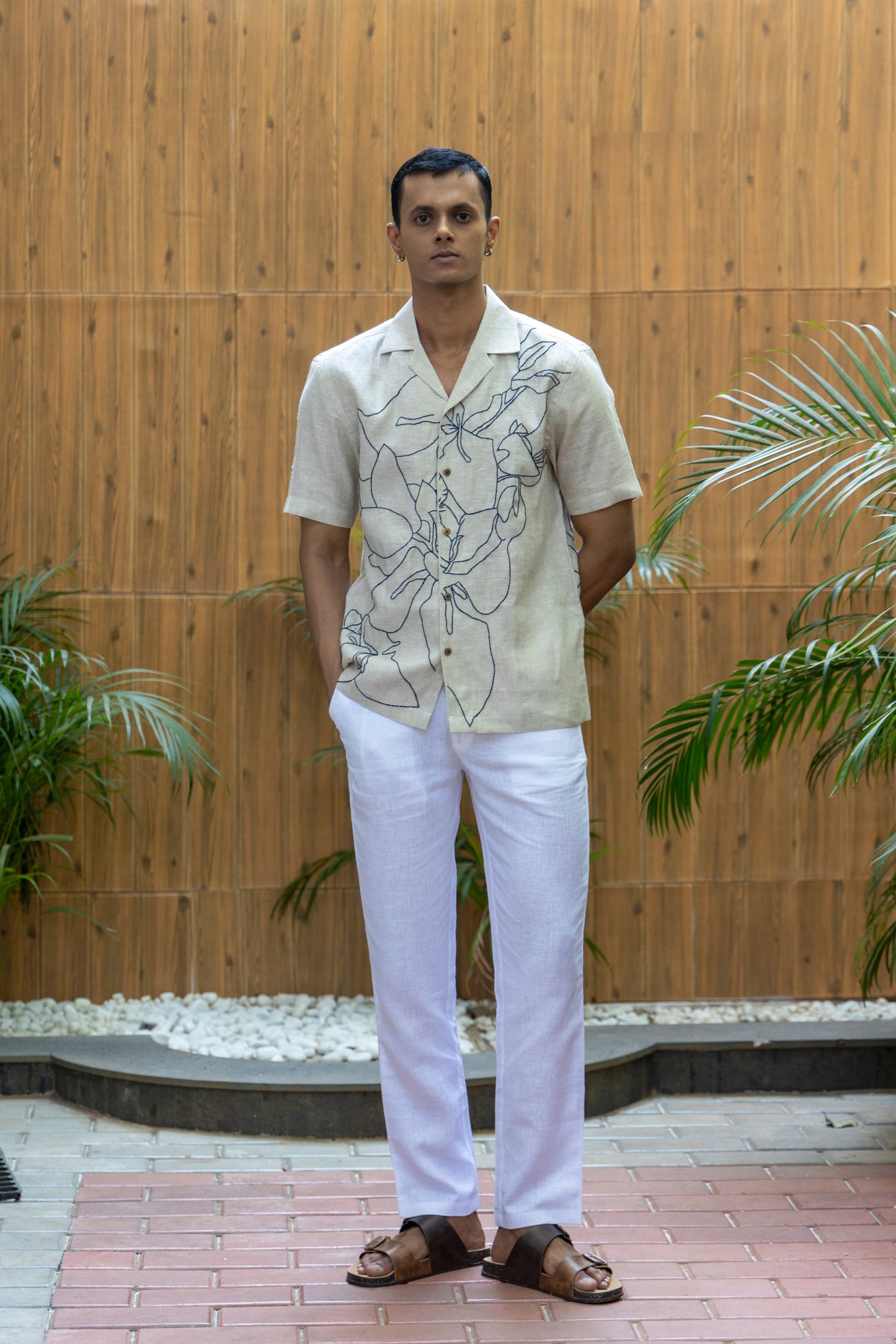 BOUGAINVILLEA BLISS - EMBROIDERED PURE LINEN SHIRT MEN