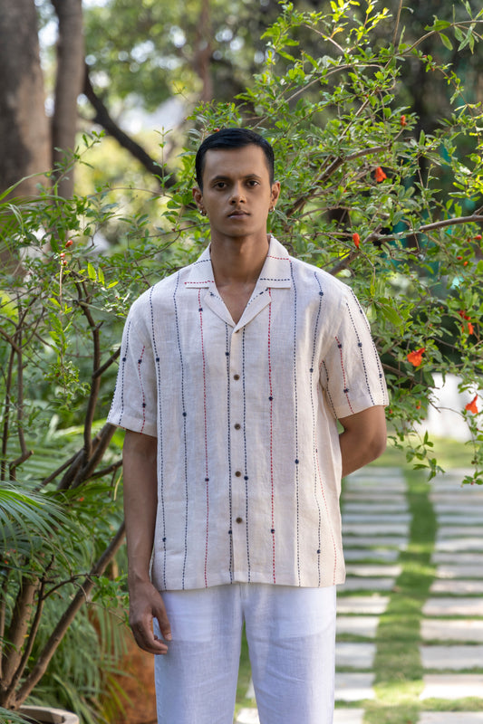 DASHES AND DREAMS - EMBROIDERED PURE LINEN SHIRT MEN