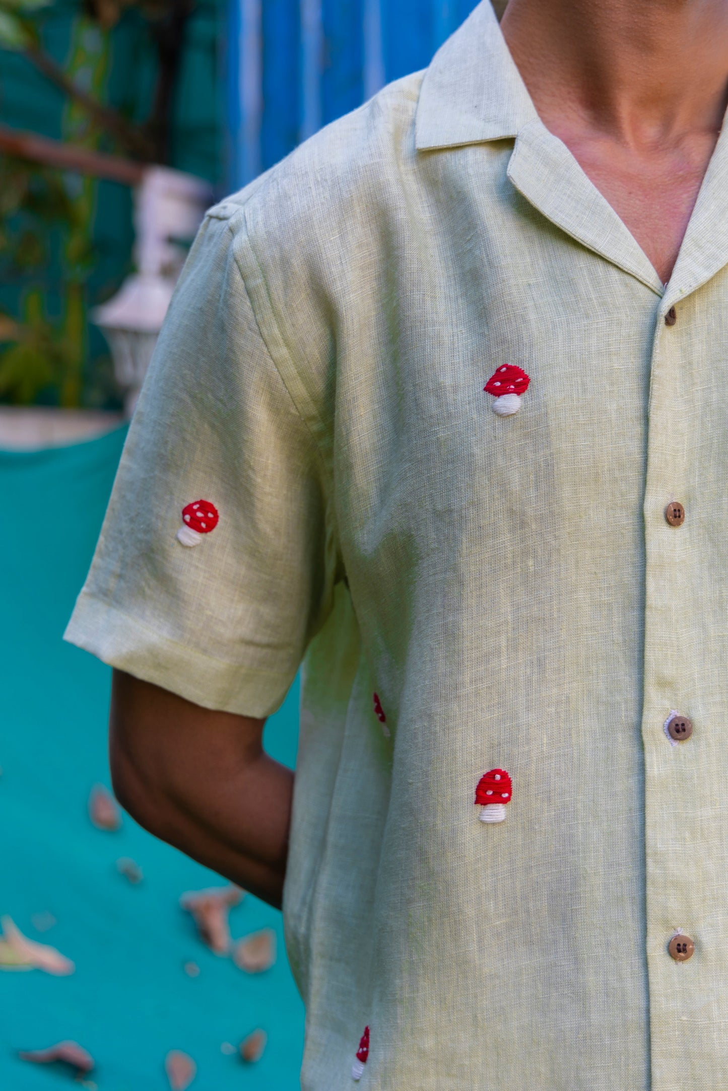 MAGIC MUSHROOMS - EMBROIDERED PURE LINEN SHIRT MEN