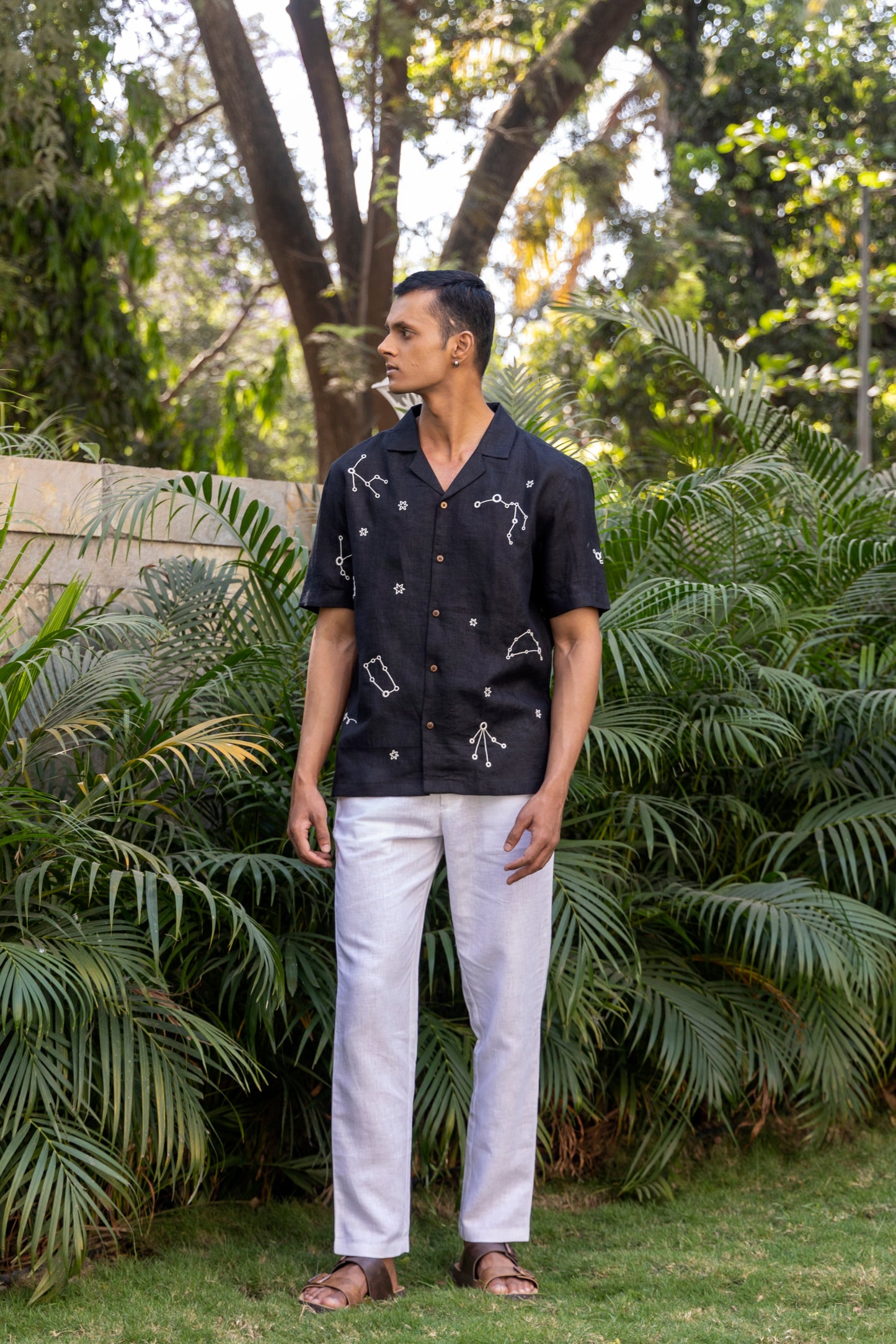 EMBROIDERED PURE LINEN SHIRT MEN
