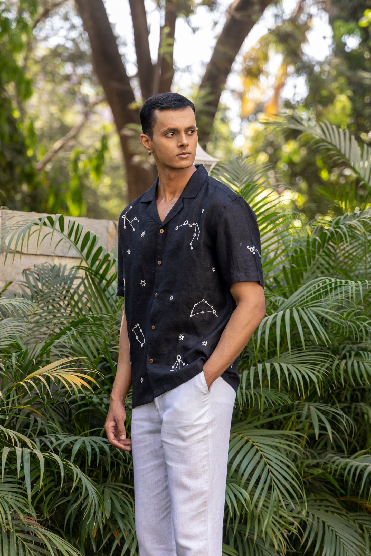 EMBROIDERED PURE LINEN SHIRT MEN