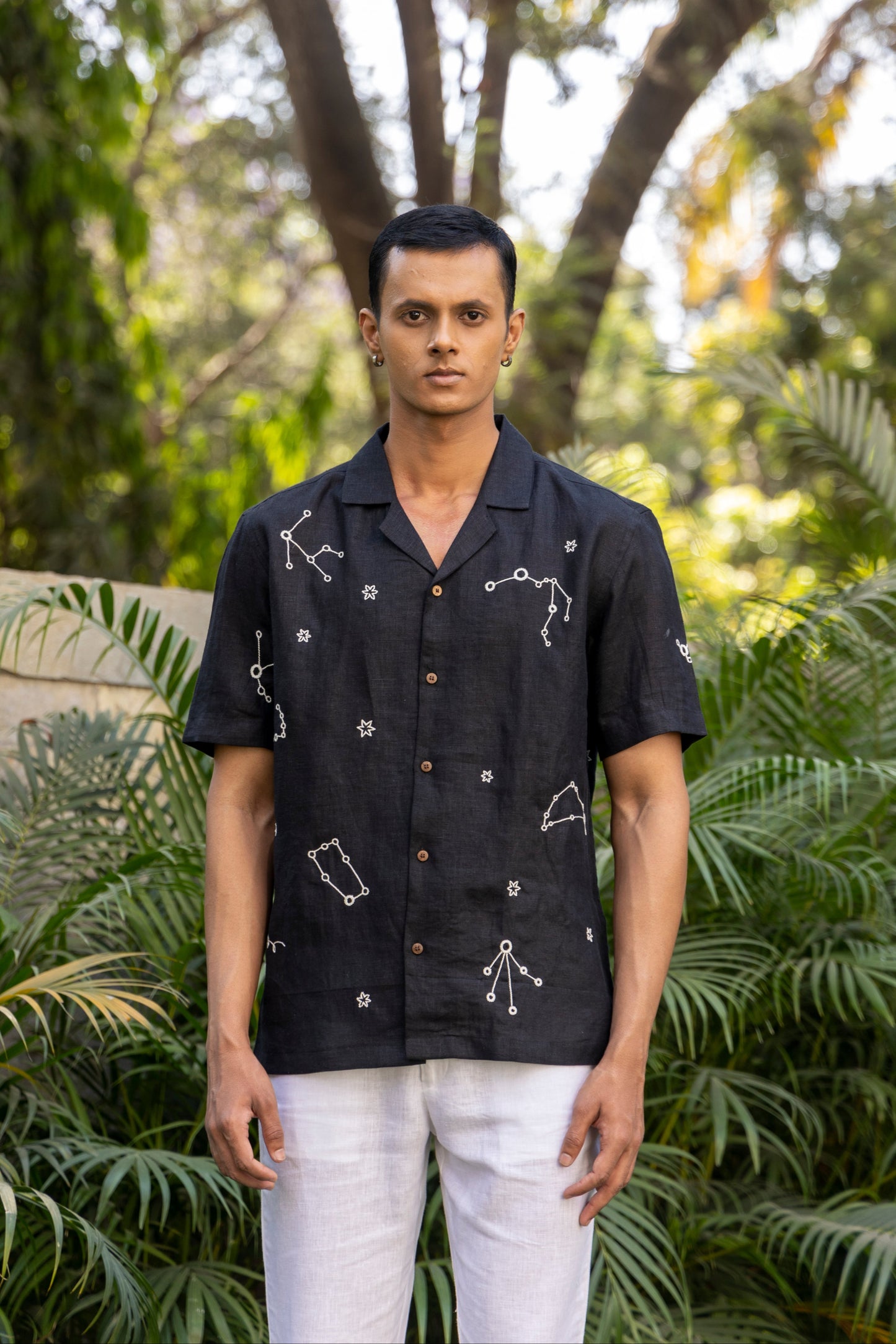 EMBROIDERED PURE LINEN SHIRT MEN