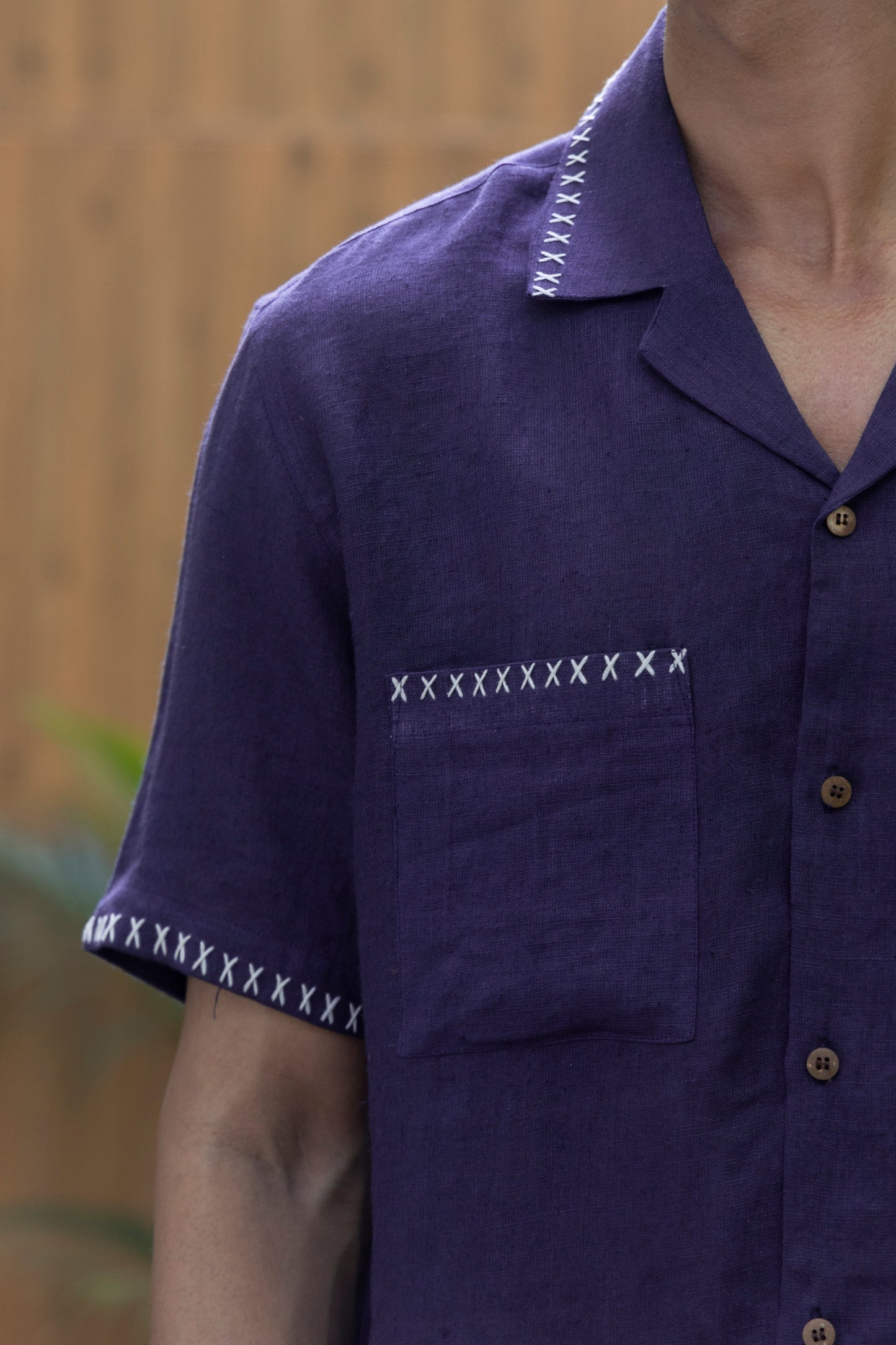 CRISS CROSS - EMBROIDERED PURE LINEN SHIRT MEN