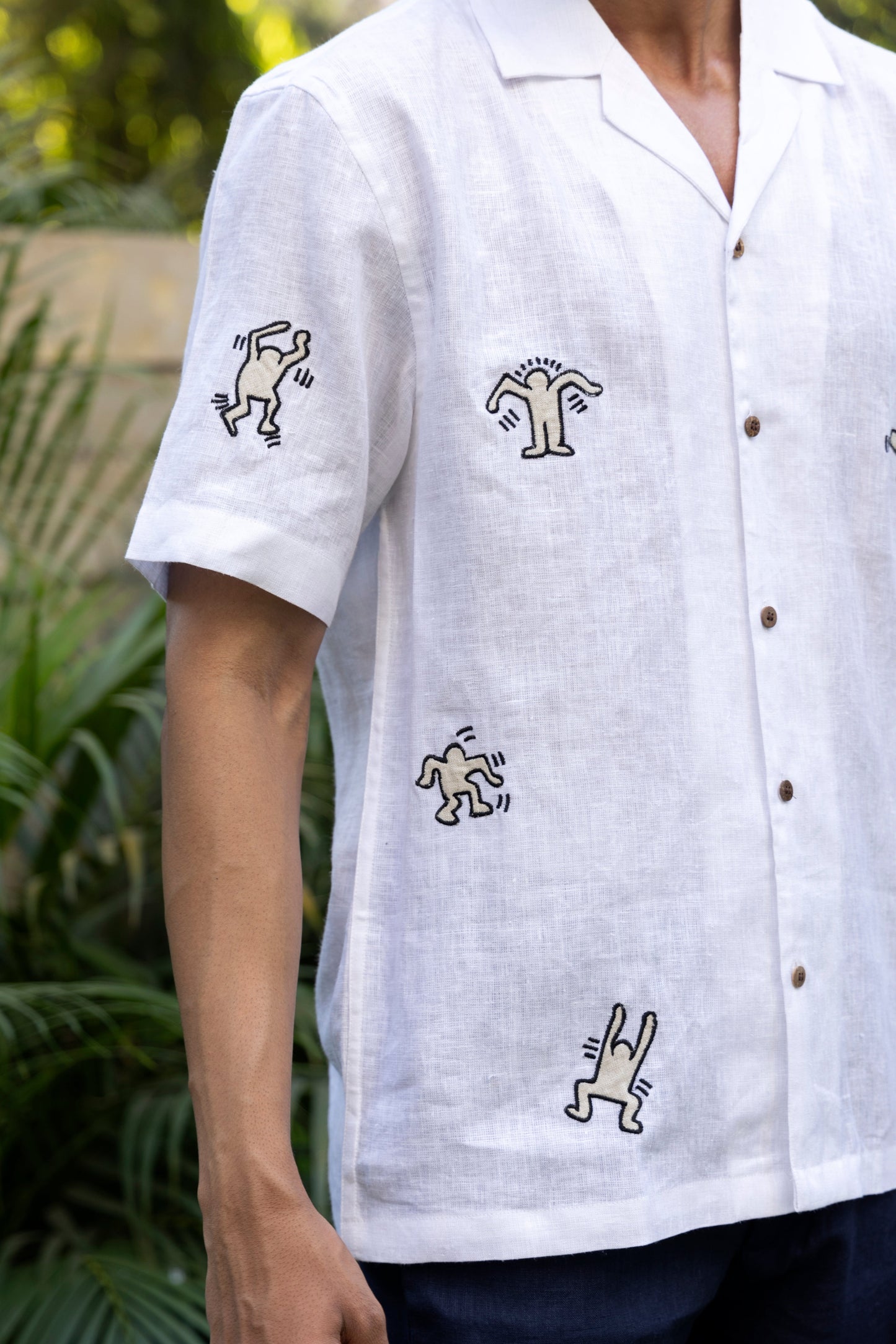 HARING HUES - EMBROIDERED PURE LINEN SHIRT MEN