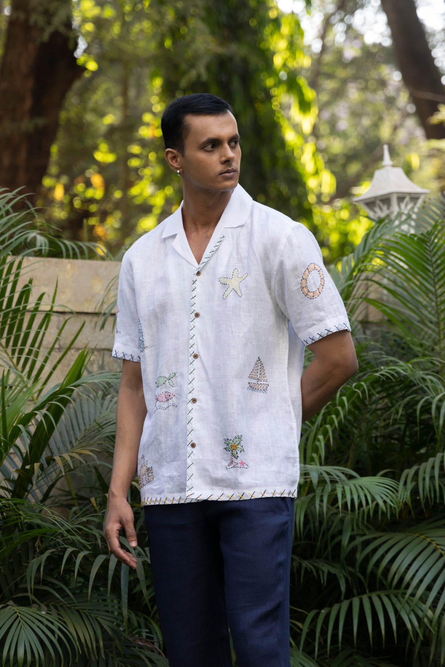 BEACH BLISS –  EMBROIDERED PURE LINEN SHIRT MEN