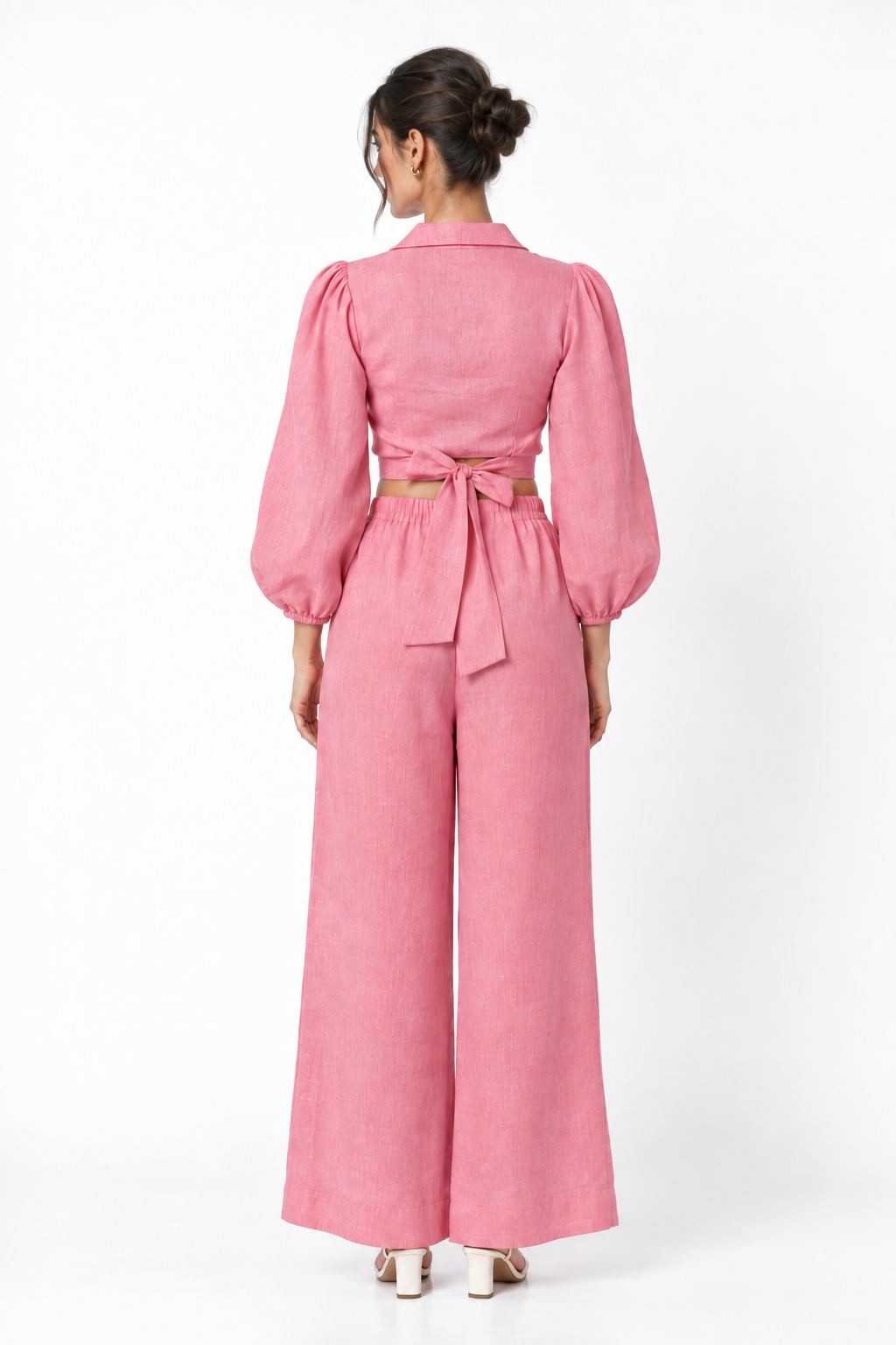 Rosa Linen Tie Back Set – pink linen set with tie-back top, back view