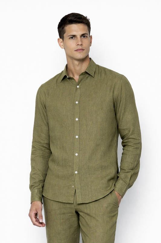 Olive Green Linen Shirt for Men