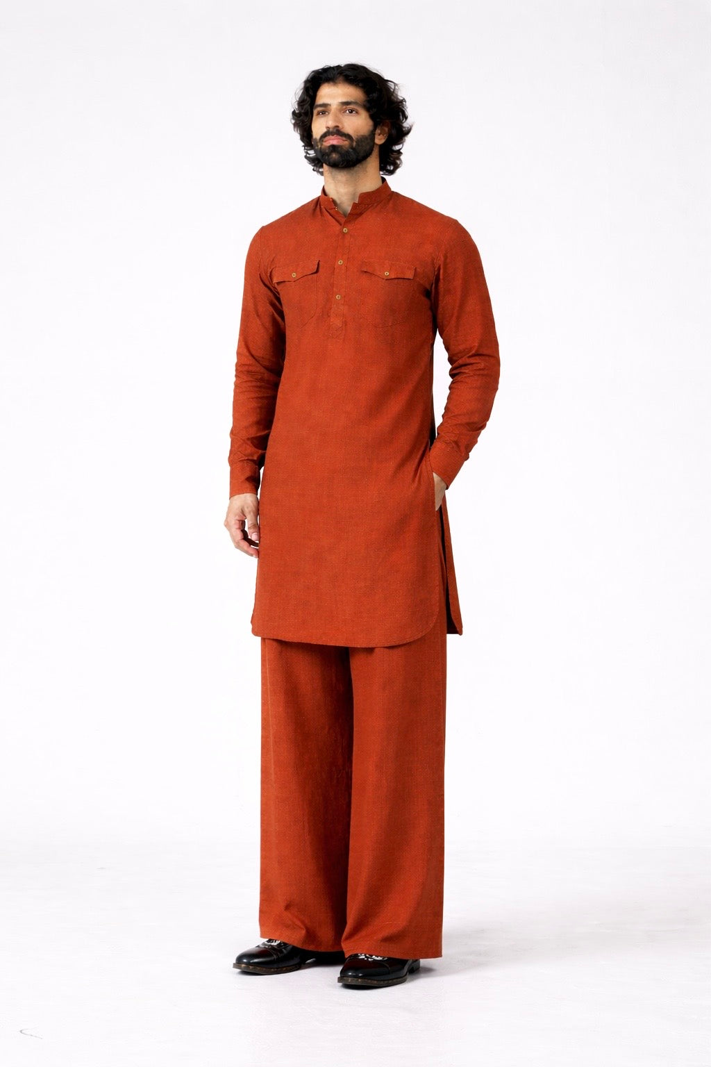 SHAHMAI LINEN MEN'S LONG KURTA SET