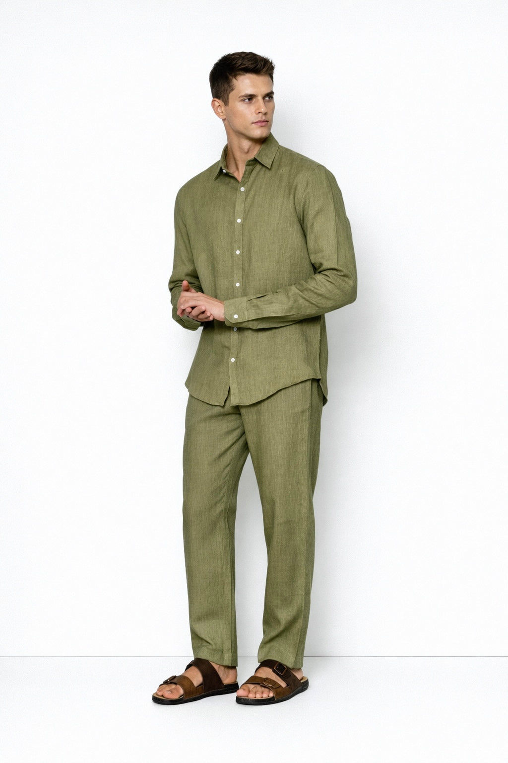 Olive Green Linen Pants for Men