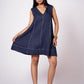 DENIM BLUE LINEN V-NECK DRESS
