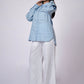 OCEAN BLUE LINEN SHIRT WITH SATIN DETAILING