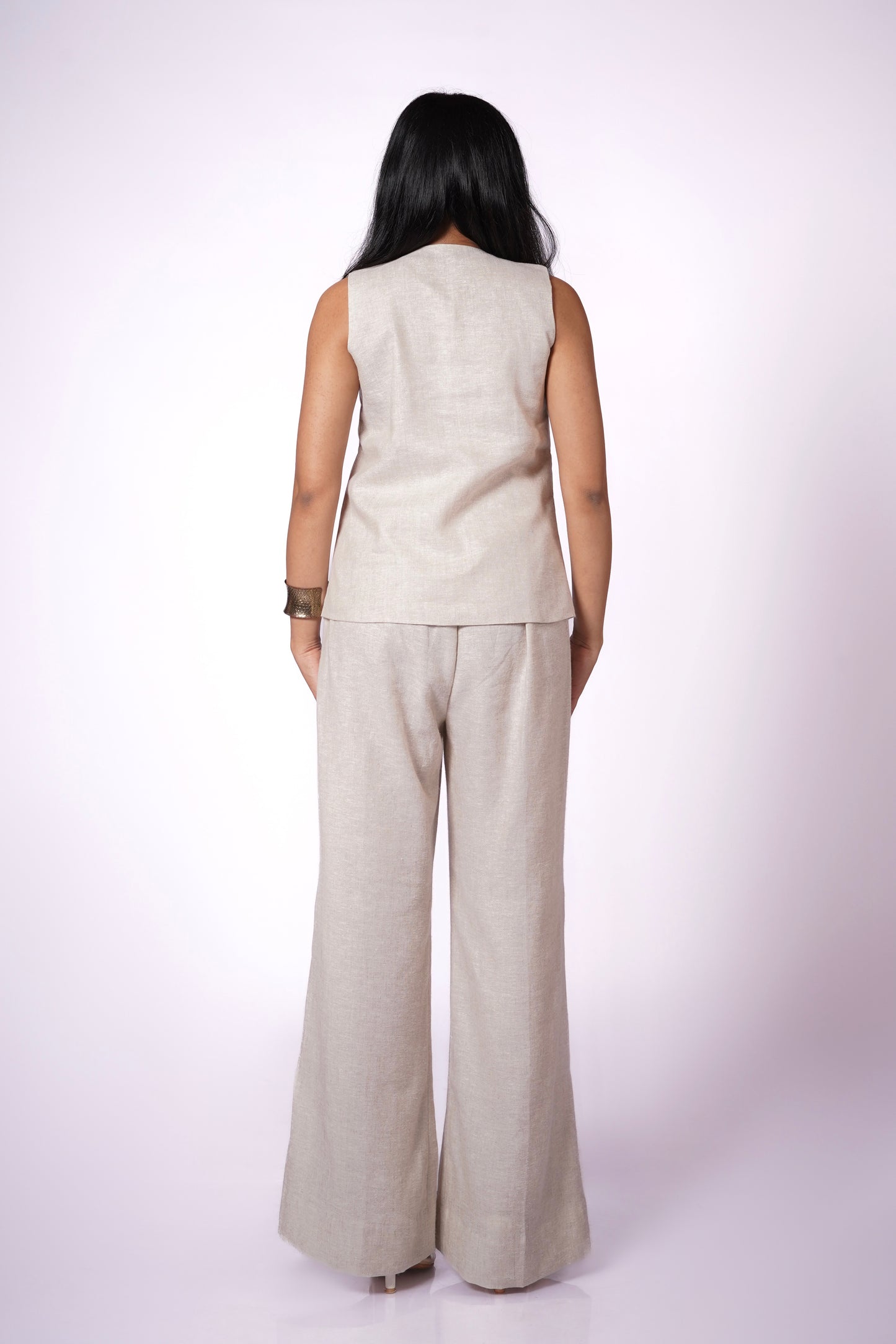EARTHY NATURAL UNDYED LINEN VEST SET