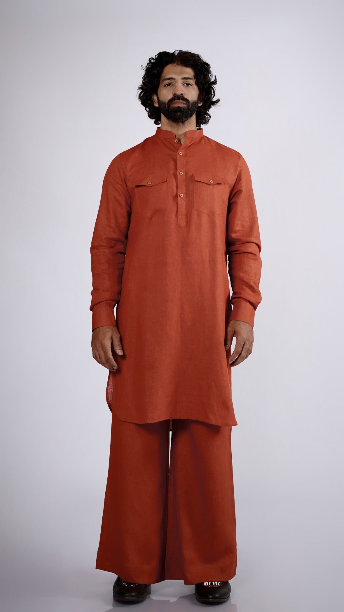 SHAHMAI LINEN MEN'S LONG KURTA SET