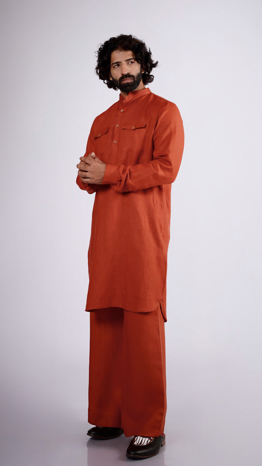 SHAHMAI LINEN MEN'S LONG KURTA SET