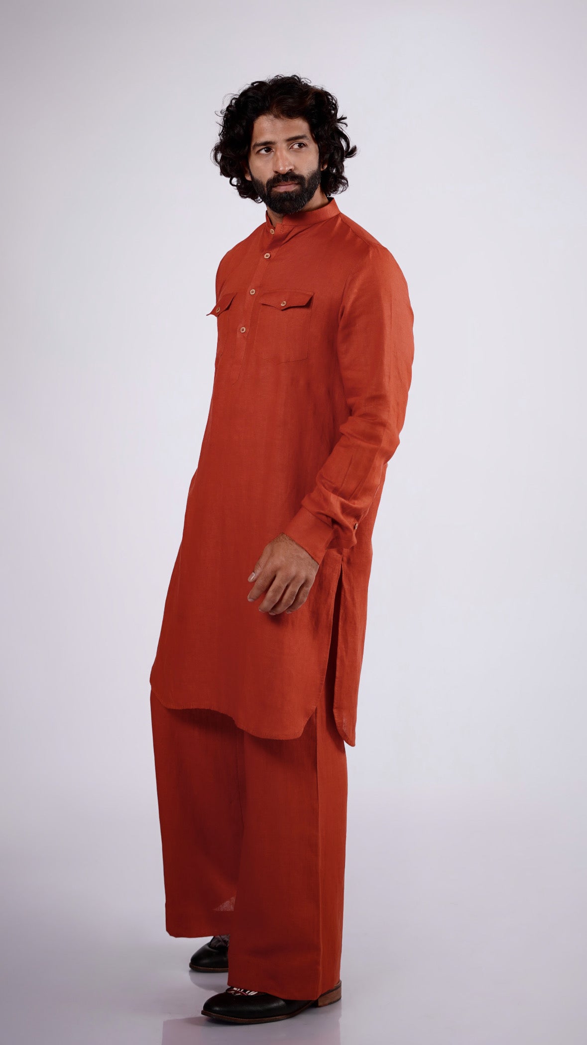 SHAHMAI LINEN MEN'S LONG KURTA SET