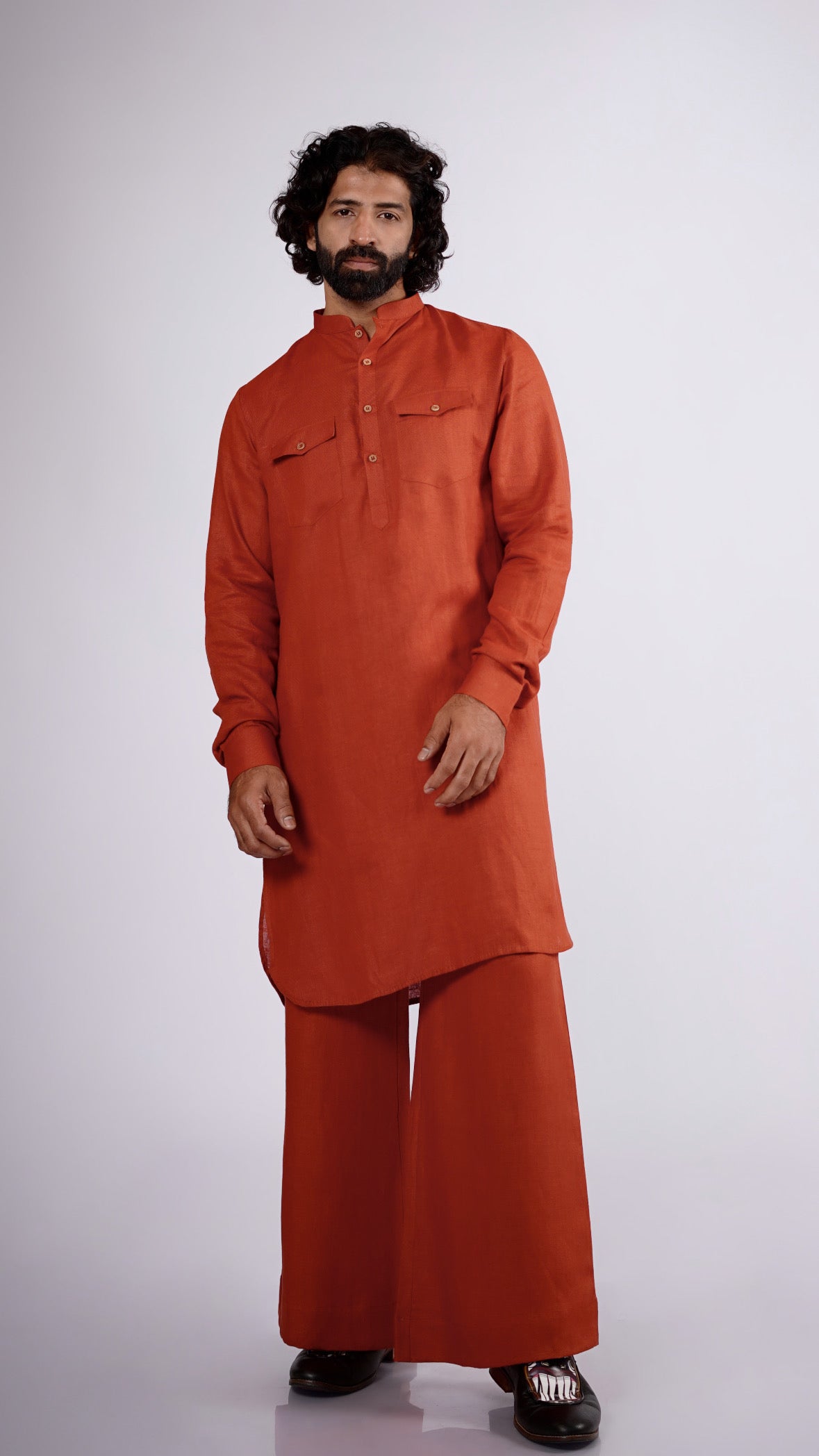 SHAHMAI LINEN MEN'S LONG KURTA SET