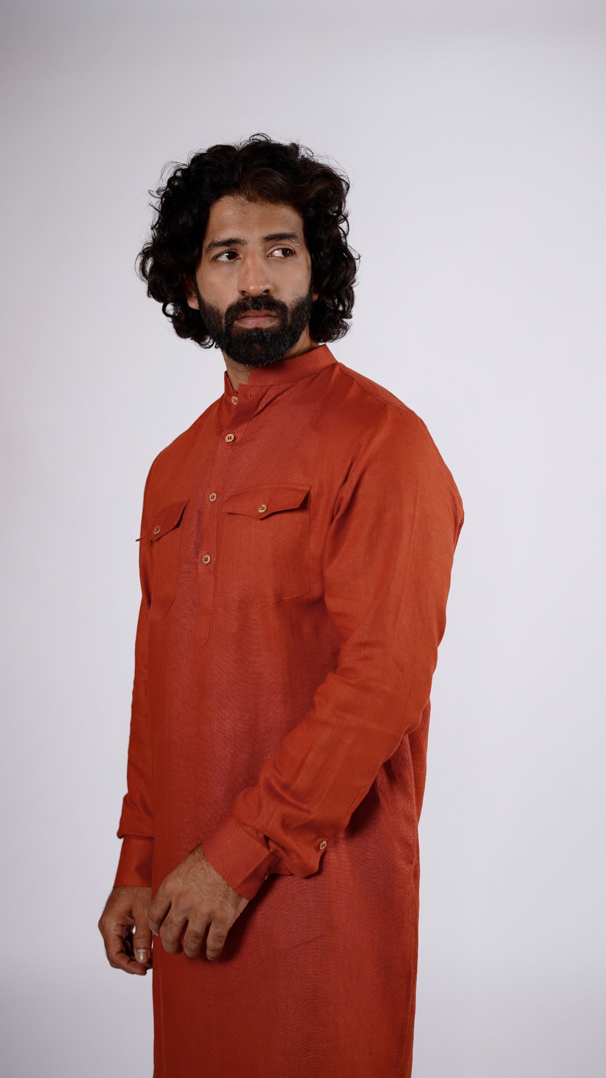 SHAHMAI LINEN MEN'S LONG KURTA SET