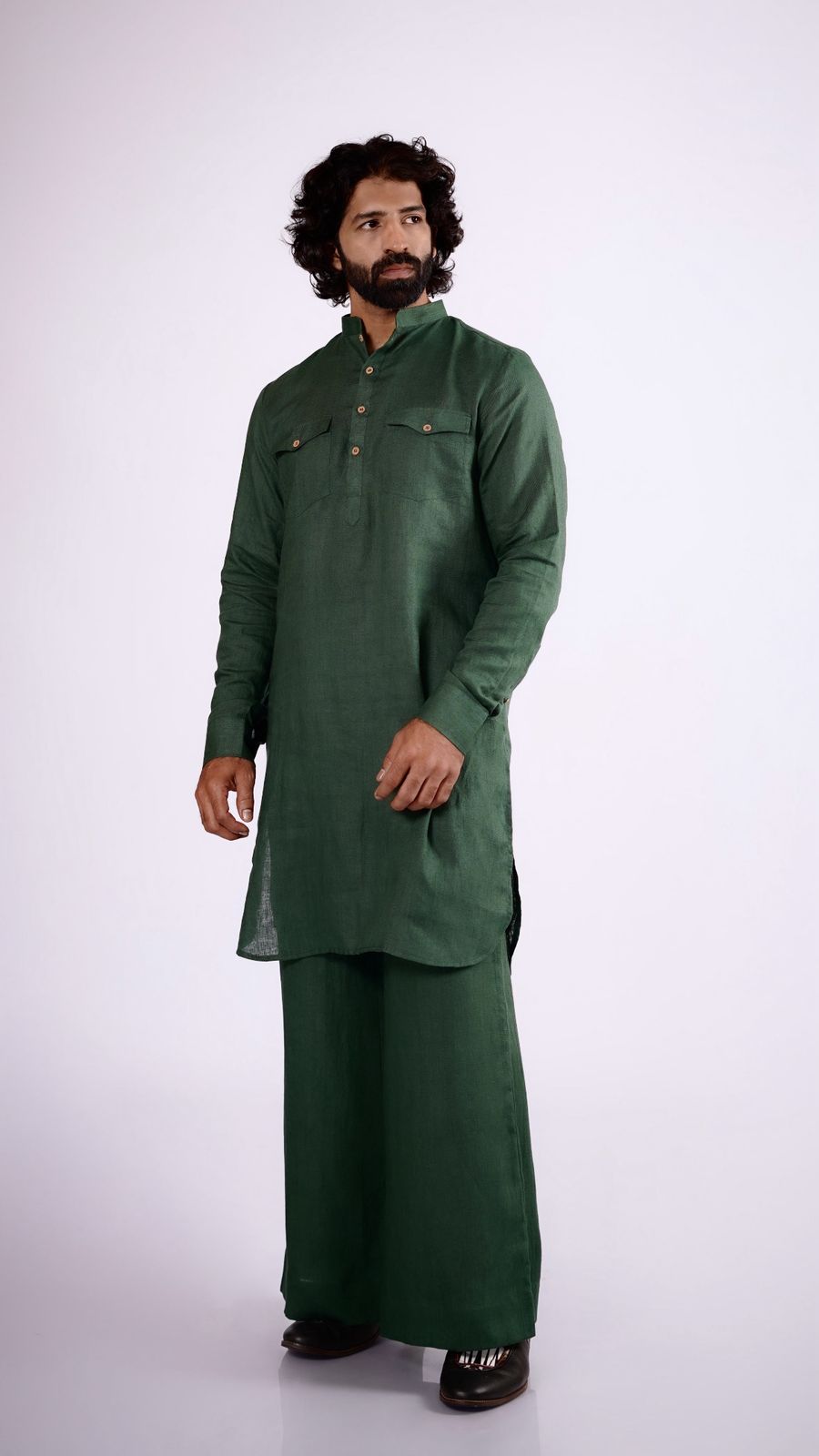 SAAGVAN LINEN MEN'S LONG KURTA SET