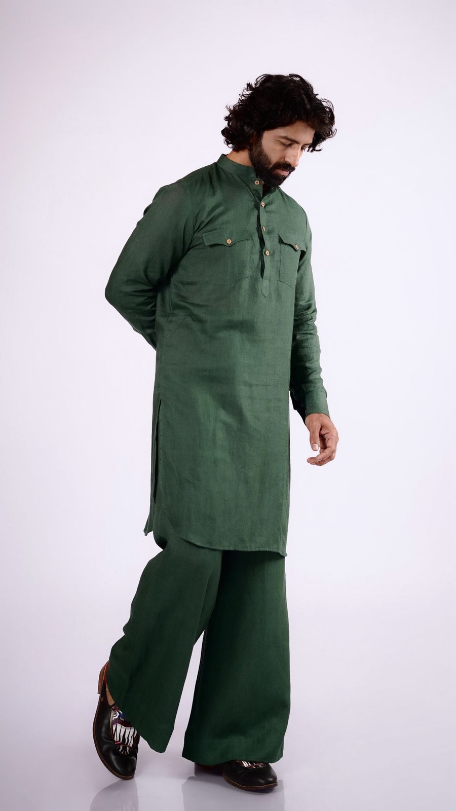 SAAGVAN LINEN MEN'S LONG KURTA SET