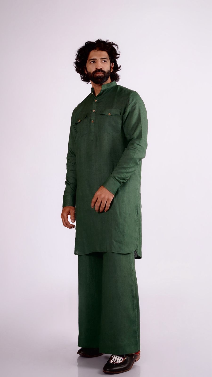 SAAGVAN LINEN MEN'S LONG KURTA SET