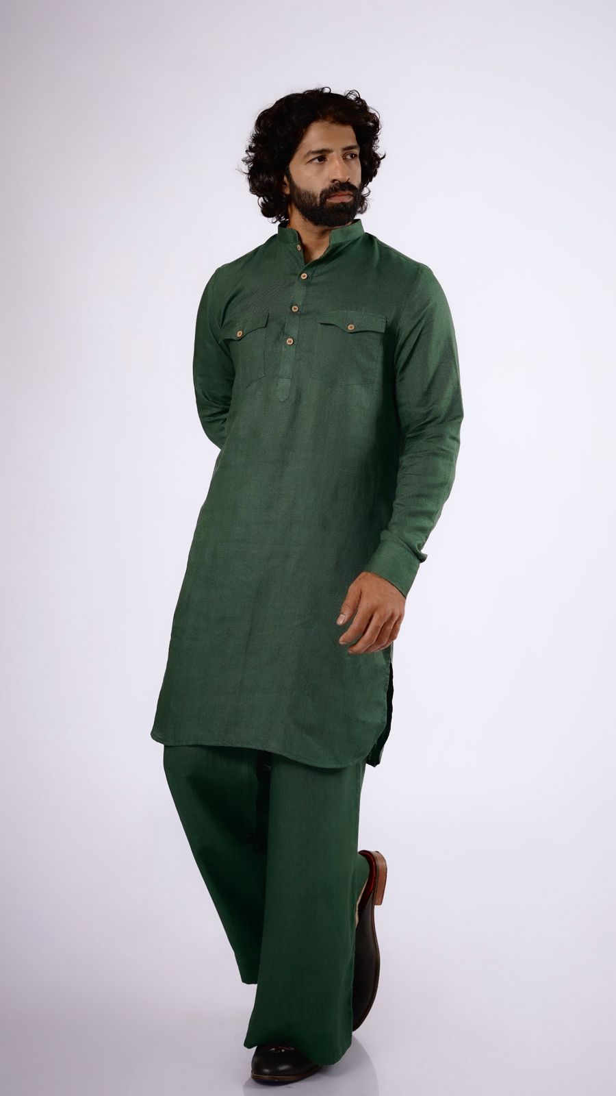 SAAGVAN LINEN MEN'S LONG KURTA SET