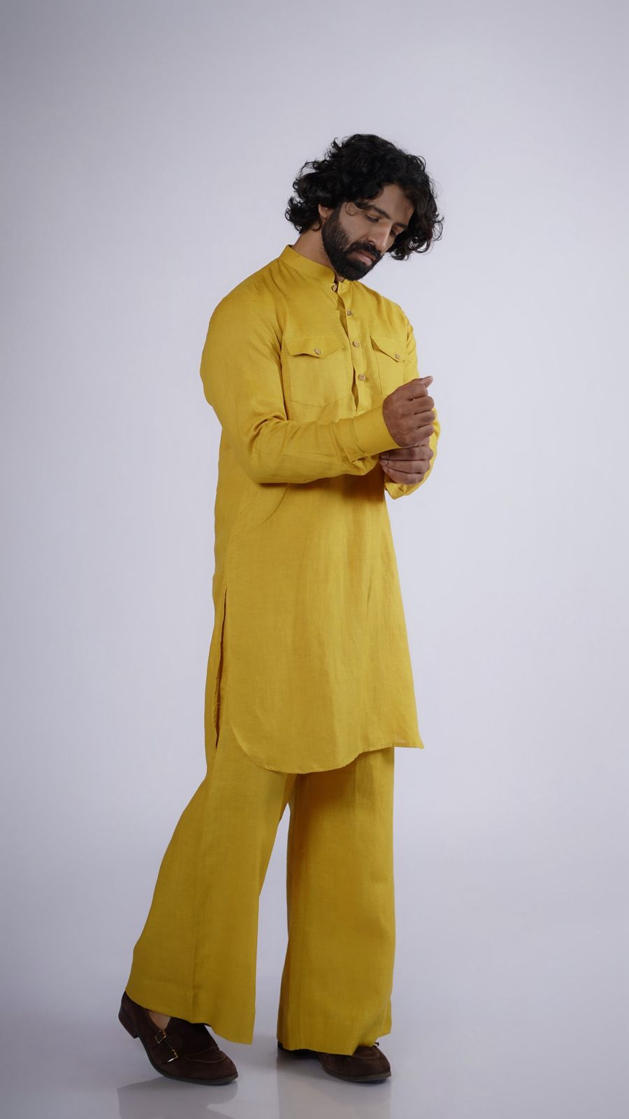 HIRANYAM LINEN MEN'S LONG KURTA SET