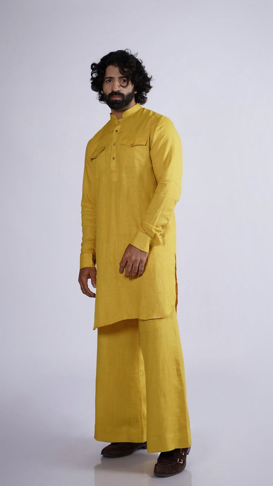 HIRANYAM LINEN MEN'S LONG KURTA SET
