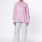 Baby pink linen shirt for women with satin detailing – front view