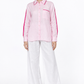 Baby pink linen shirt with satin detailing for women front view