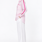 Baby pink linen shirt with satin detailing for women side view