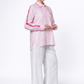 Baby pink linen shirt for women with satin detailing – side view