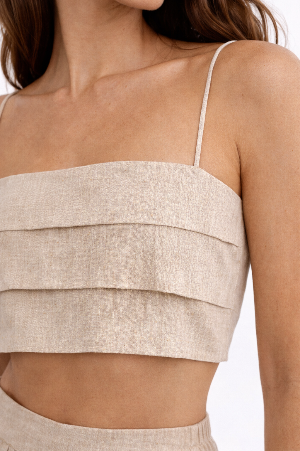 Close-up of undyed natural linen fabric texture of Bare Earth Linen Set