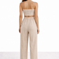 Back view of Bare Earth Linen Set with elasticated back waist pants