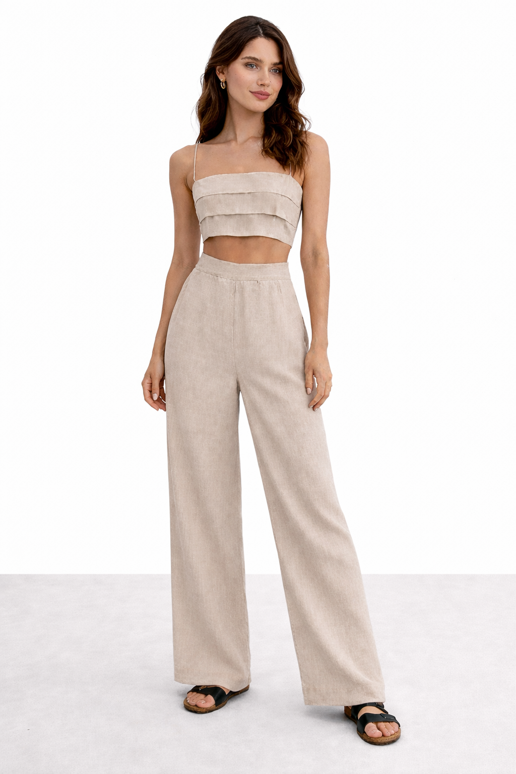 Bare Earth Linen Set for women in undyed natural linen, front view