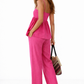 Back view of Blush Tide linen pants with elasticated waistband and relaxed fit