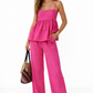 Blush Tide linen set for women featuring a pink linen camisole top and wide-leg pants
