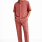 Burnt rose linen half sleeve shirt and pants set for men – front view