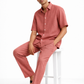 Burnt rose linen half sleeve shirt and pants set for men – Styled