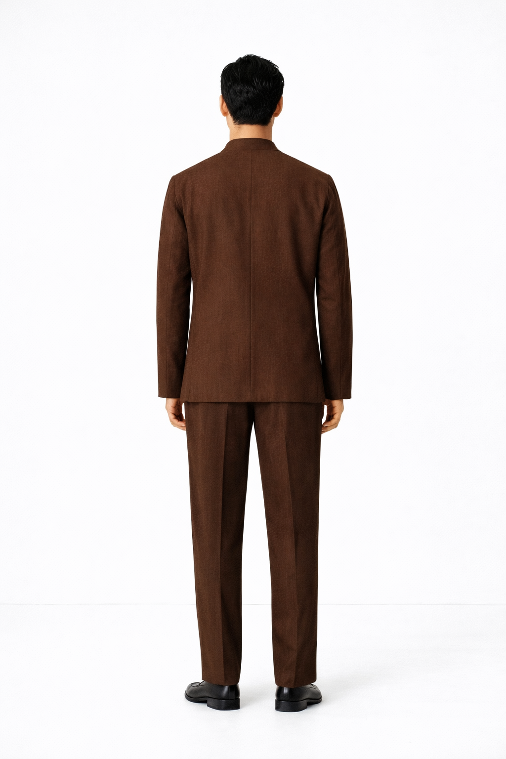 Chocolate brown linen jacket set for men – back view